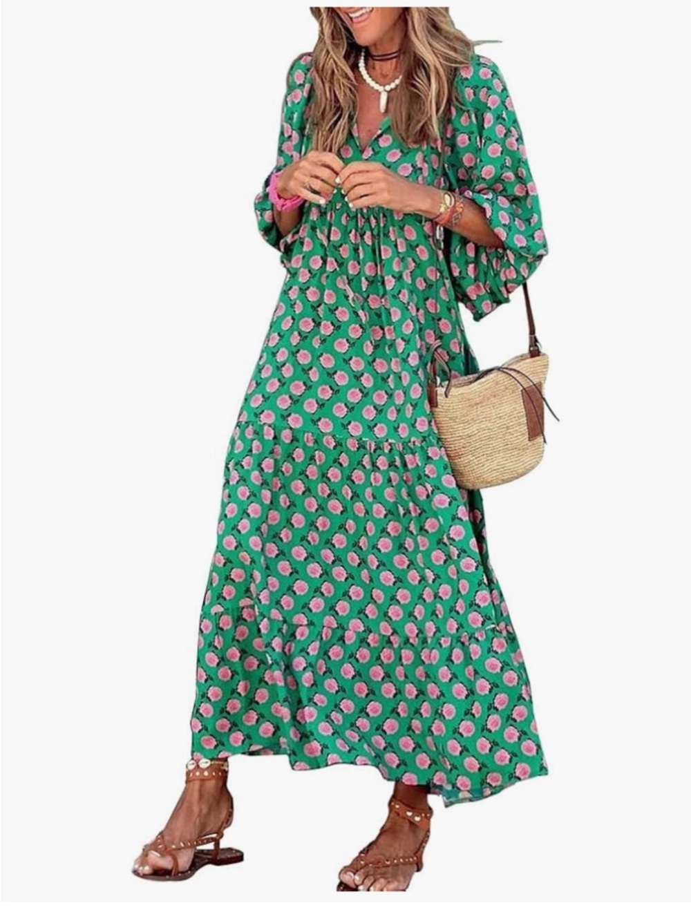 NWT women’s loose fit maxi dress, block print, L